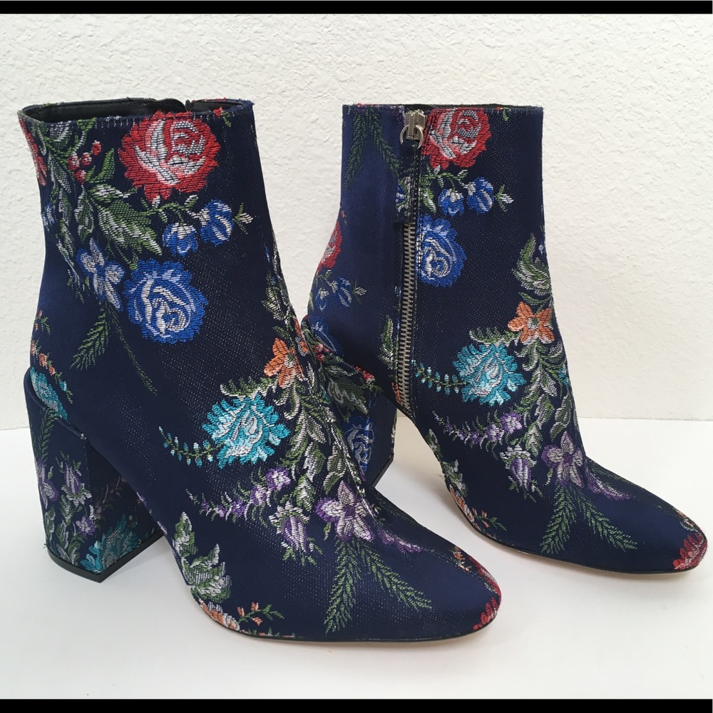 Zara Blue Floral Embroidered Detail Ankle Boots